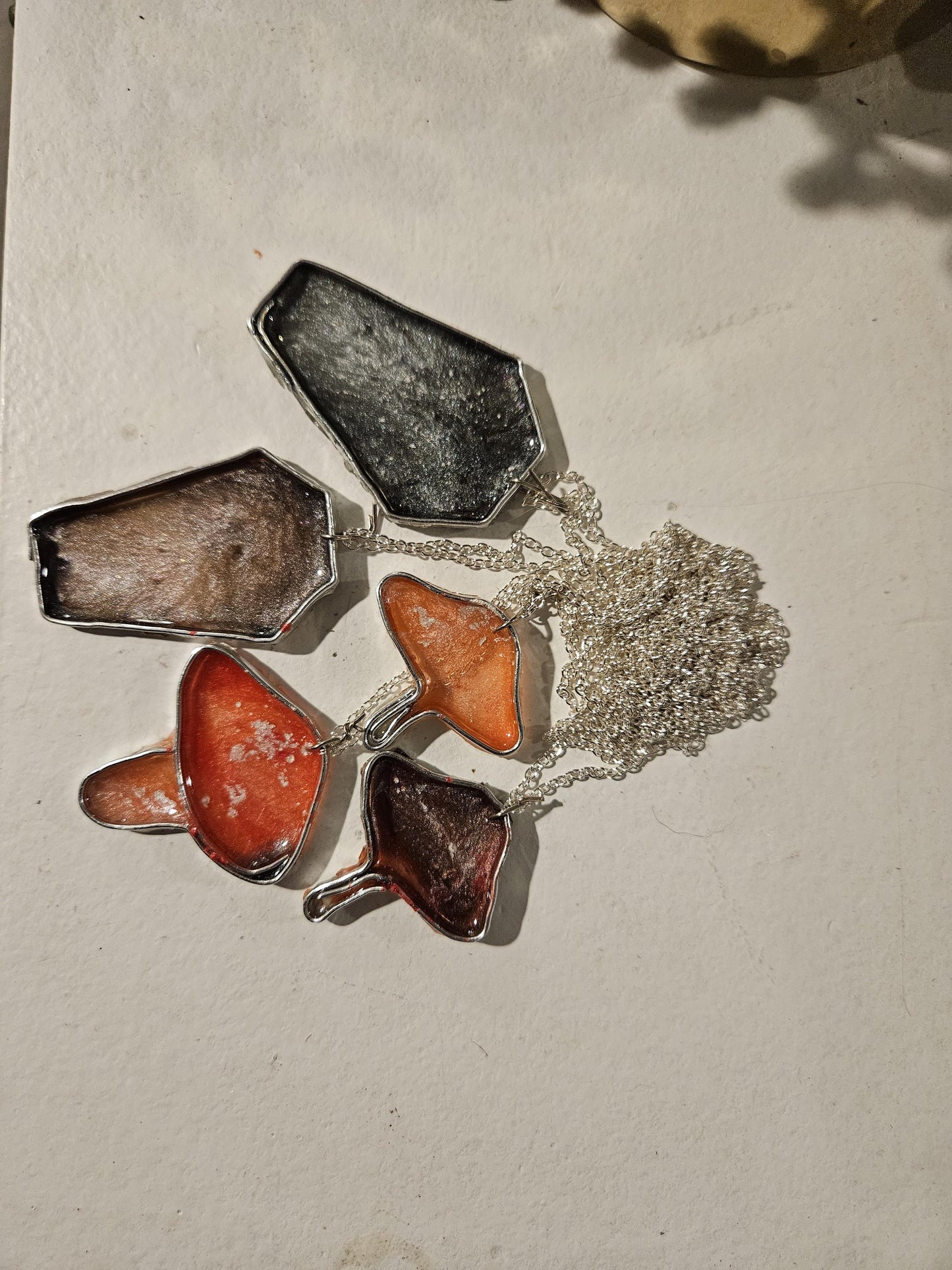 Custom Halloween Necklace: Coffin & Mushroom Charms, Handmade Gothic Jewelry