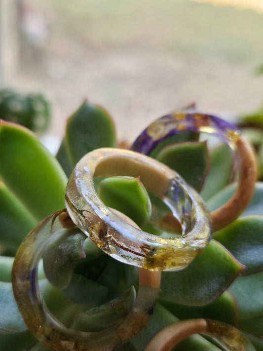 Wood & Resin Rings with Real Flowers