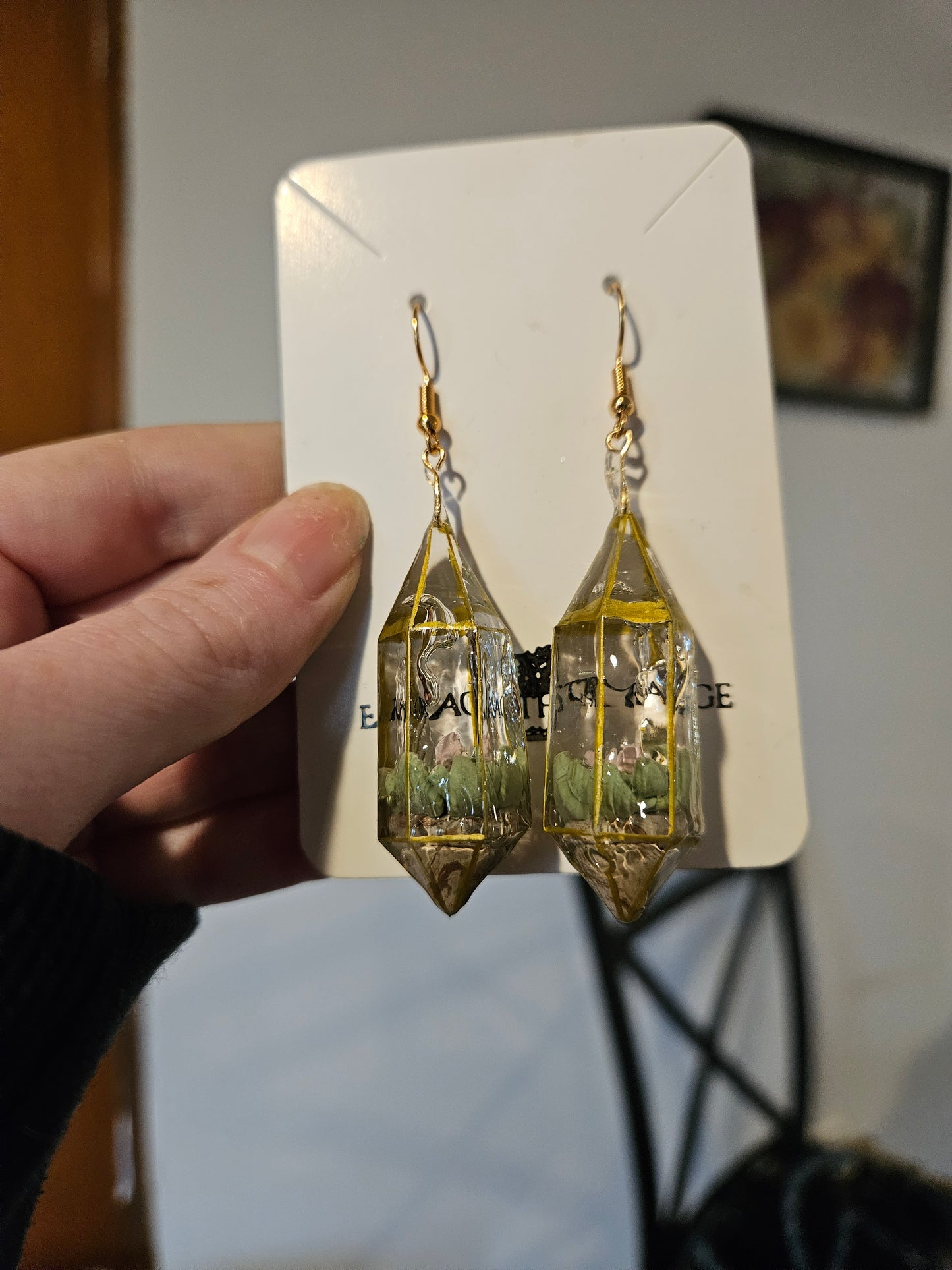 Hypoallergenic 18k Gold Plated Succulent Terrarium Earrings