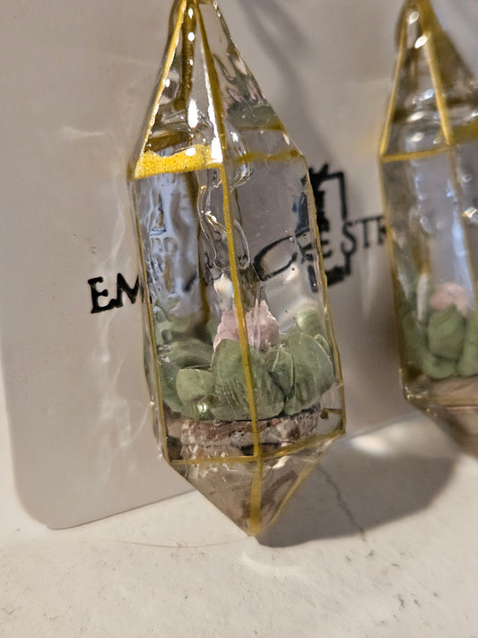 Hypoallergenic 18k Gold Plated Succulent Terrarium Earrings