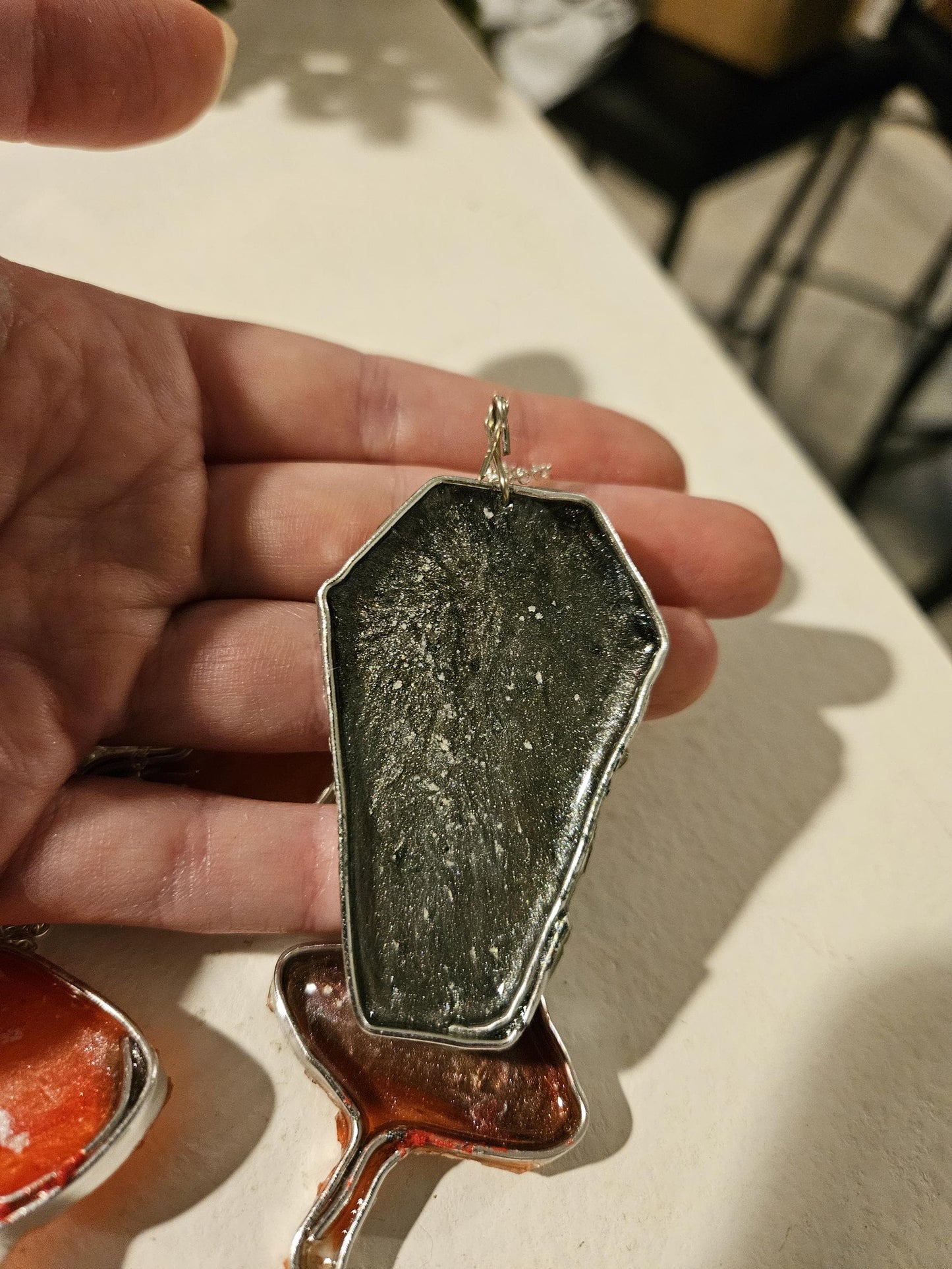 Custom Halloween Necklace: Coffin & Mushroom Charms, Handmade Gothic Jewelry