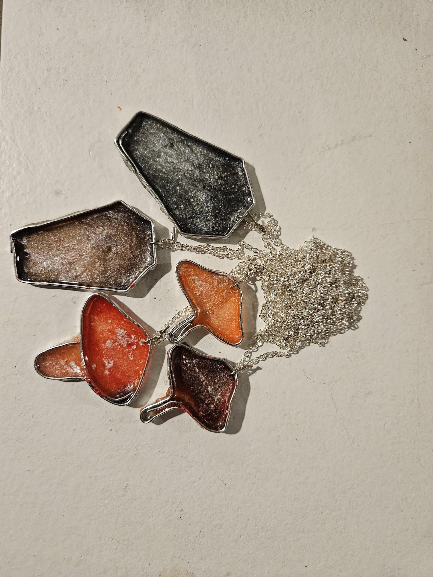 Custom Halloween Necklace: Coffin & Mushroom Charms, Handmade Gothic Jewelry