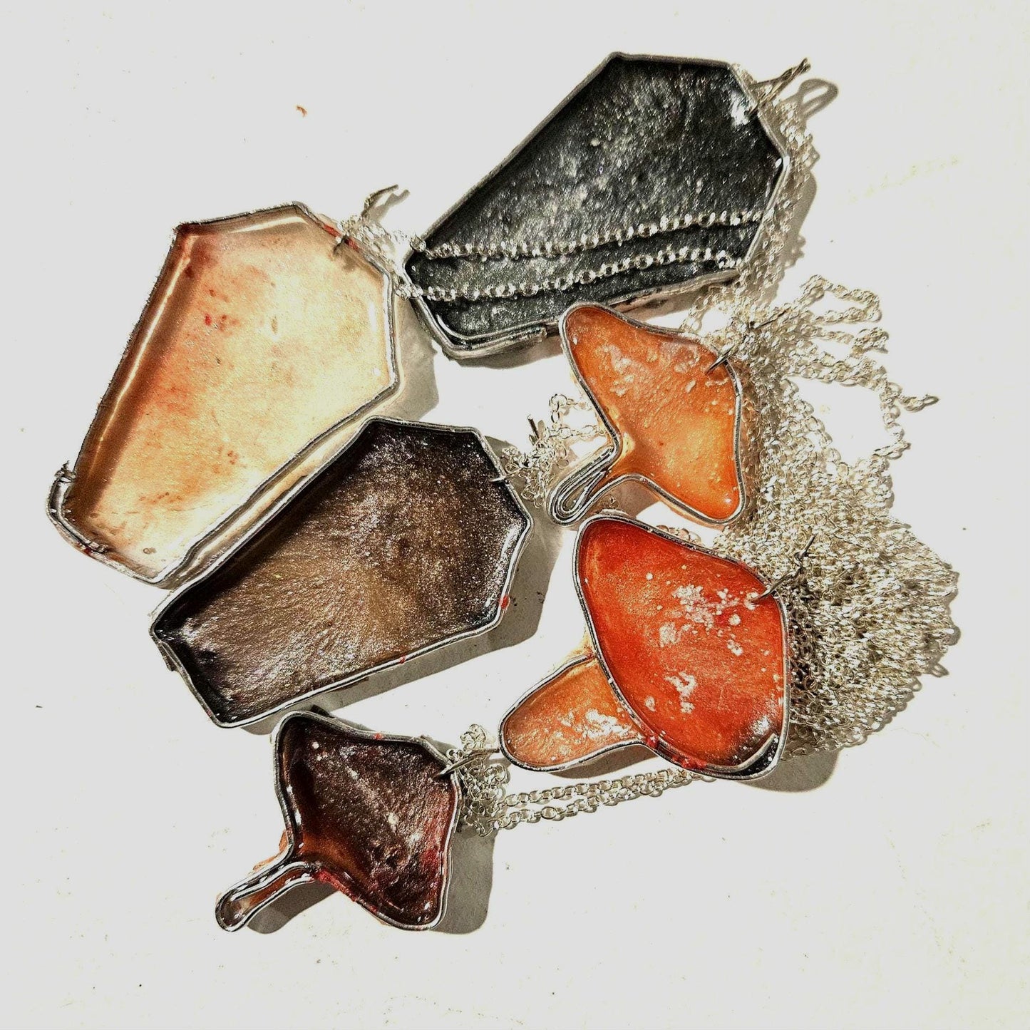 Custom Halloween Necklace: Coffin & Mushroom Charms, Handmade Gothic Jewelry