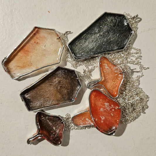 Custom Halloween Necklace: Coffin & Mushroom Charms, Handmade Gothic Jewelry