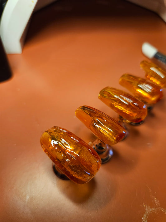 3D Glass Pumpkin Coffin Shaped Press On Nail Set