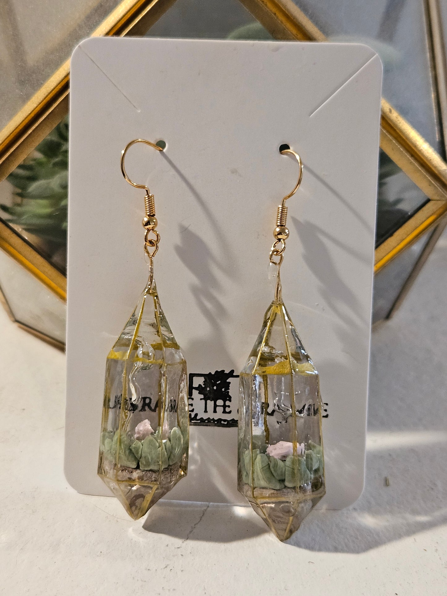 Hypoallergenic 18k Gold Plated Succulent Terrarium Earrings