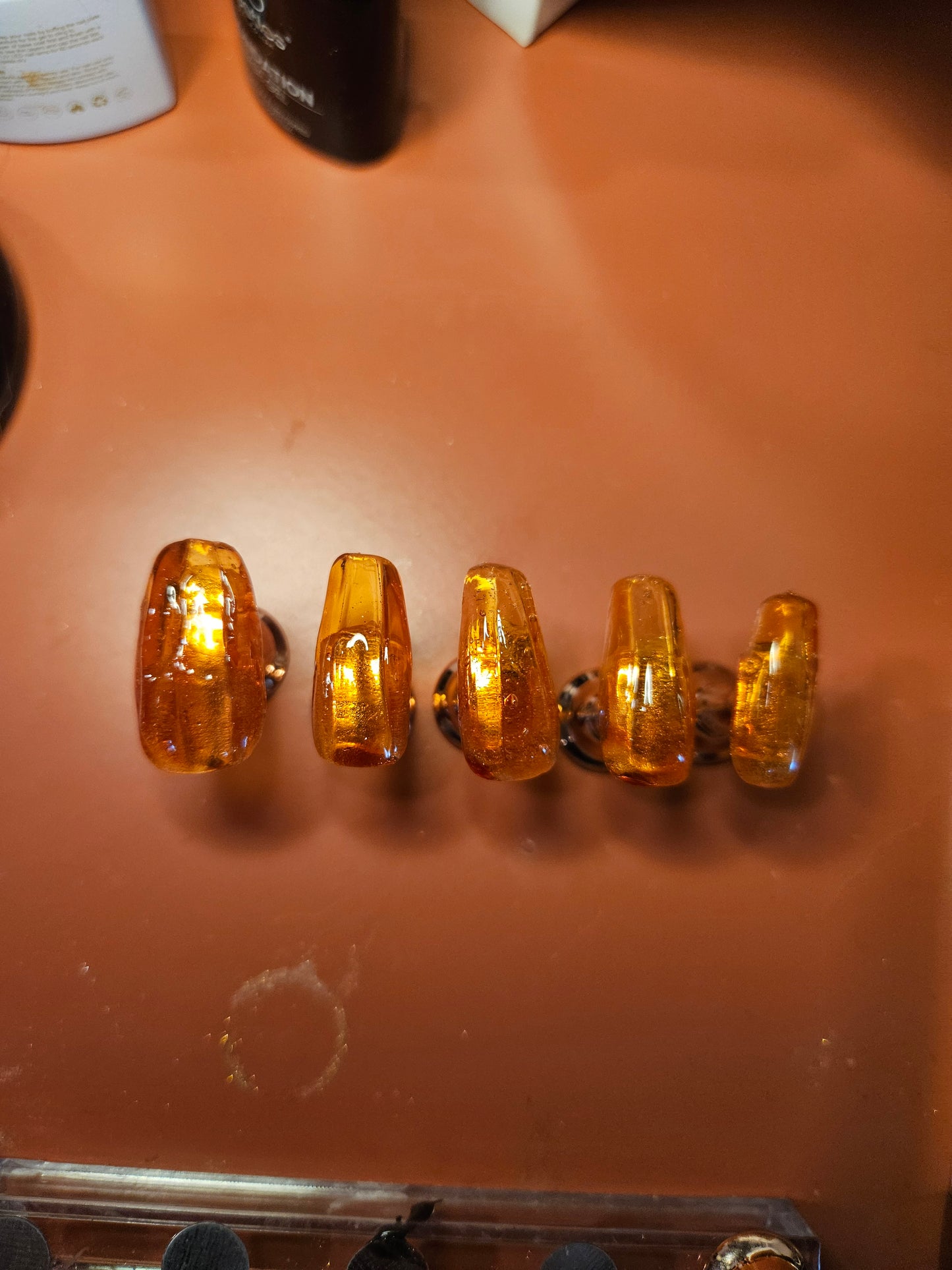 3D Glass Pumpkin Coffin Shaped Press On Nail Set