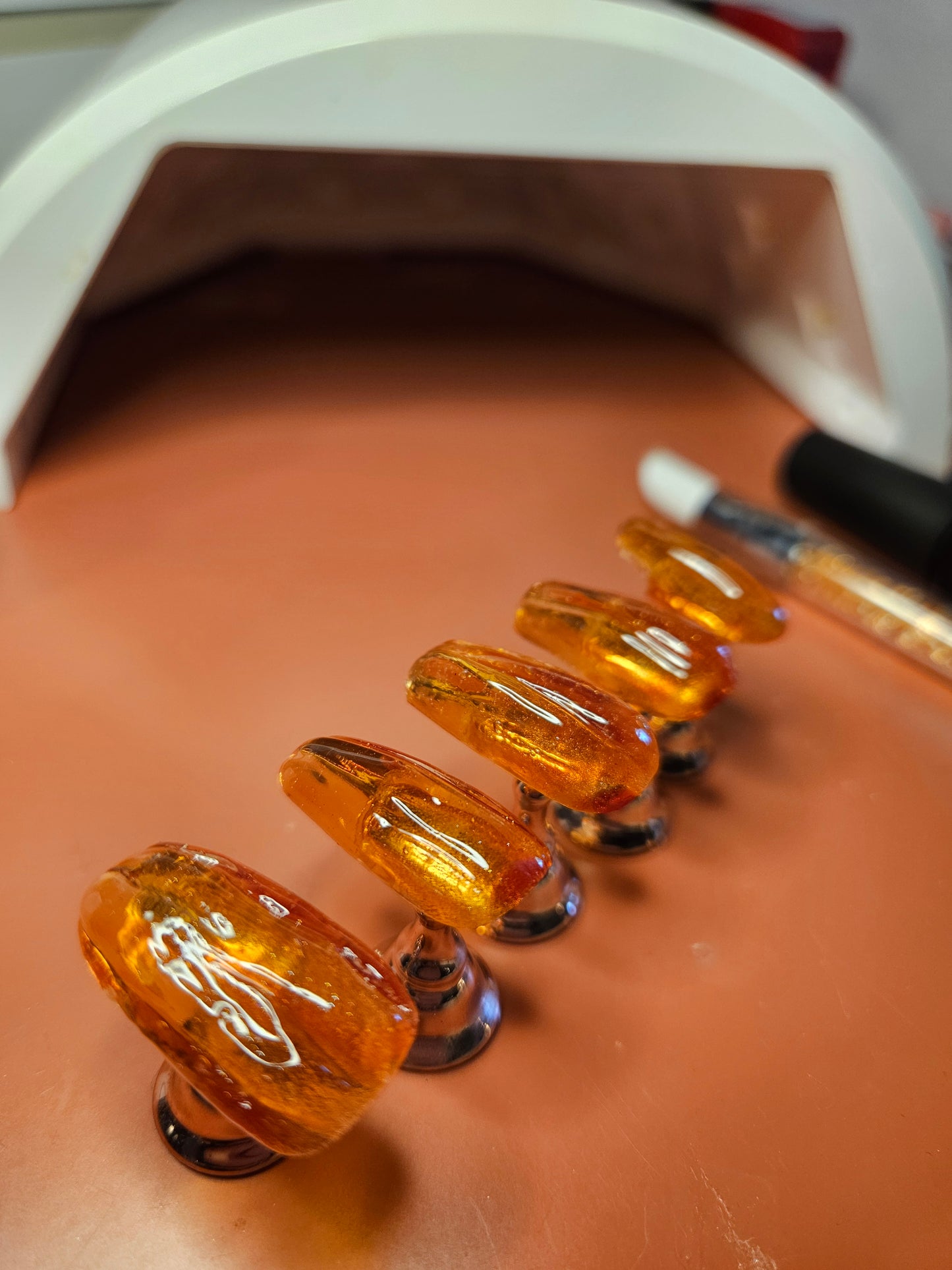 3D Glass Pumpkin Coffin Shaped Press On Nail Set