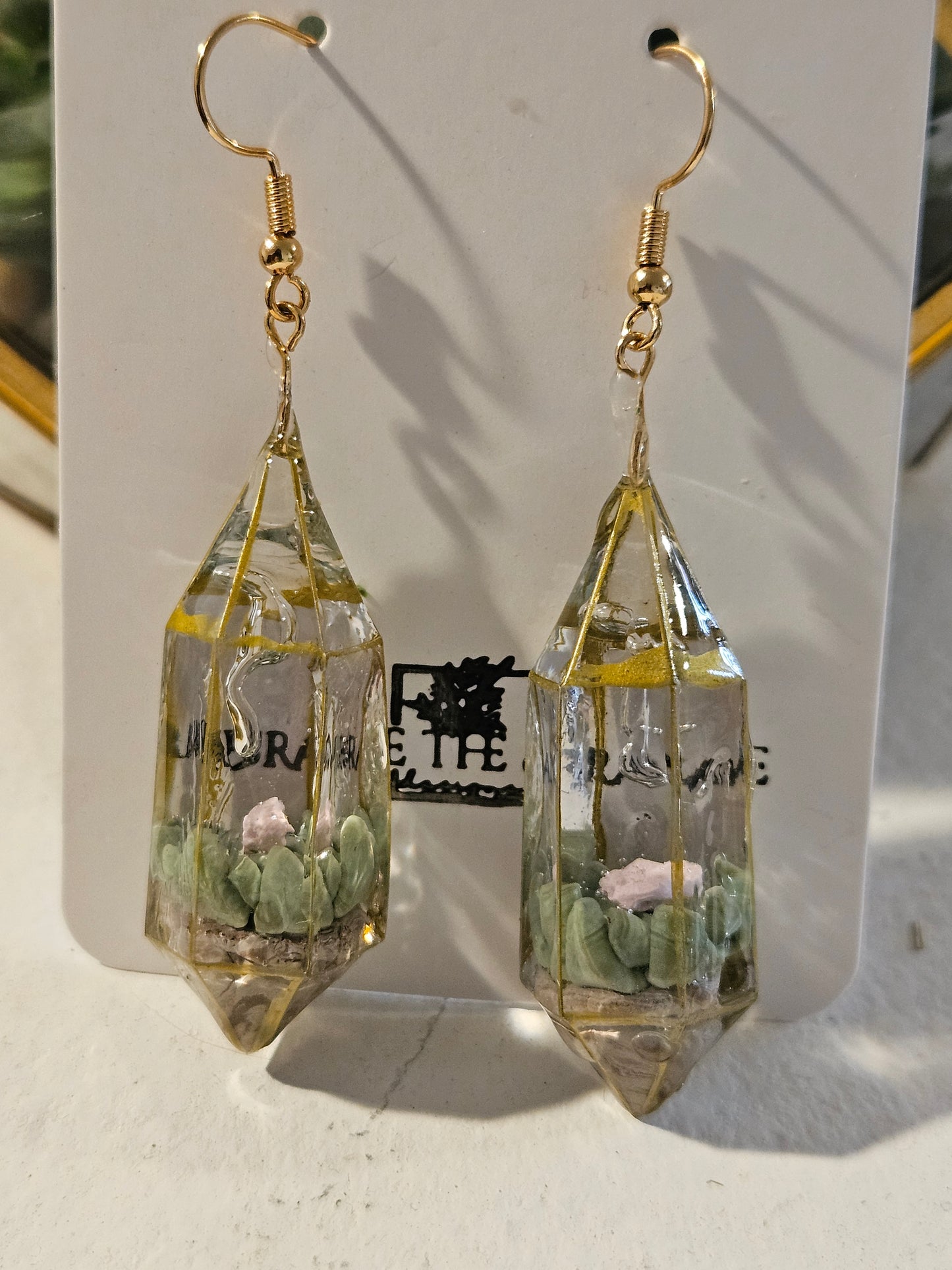 Hypoallergenic 18k Gold Plated Succulent Terrarium Earrings