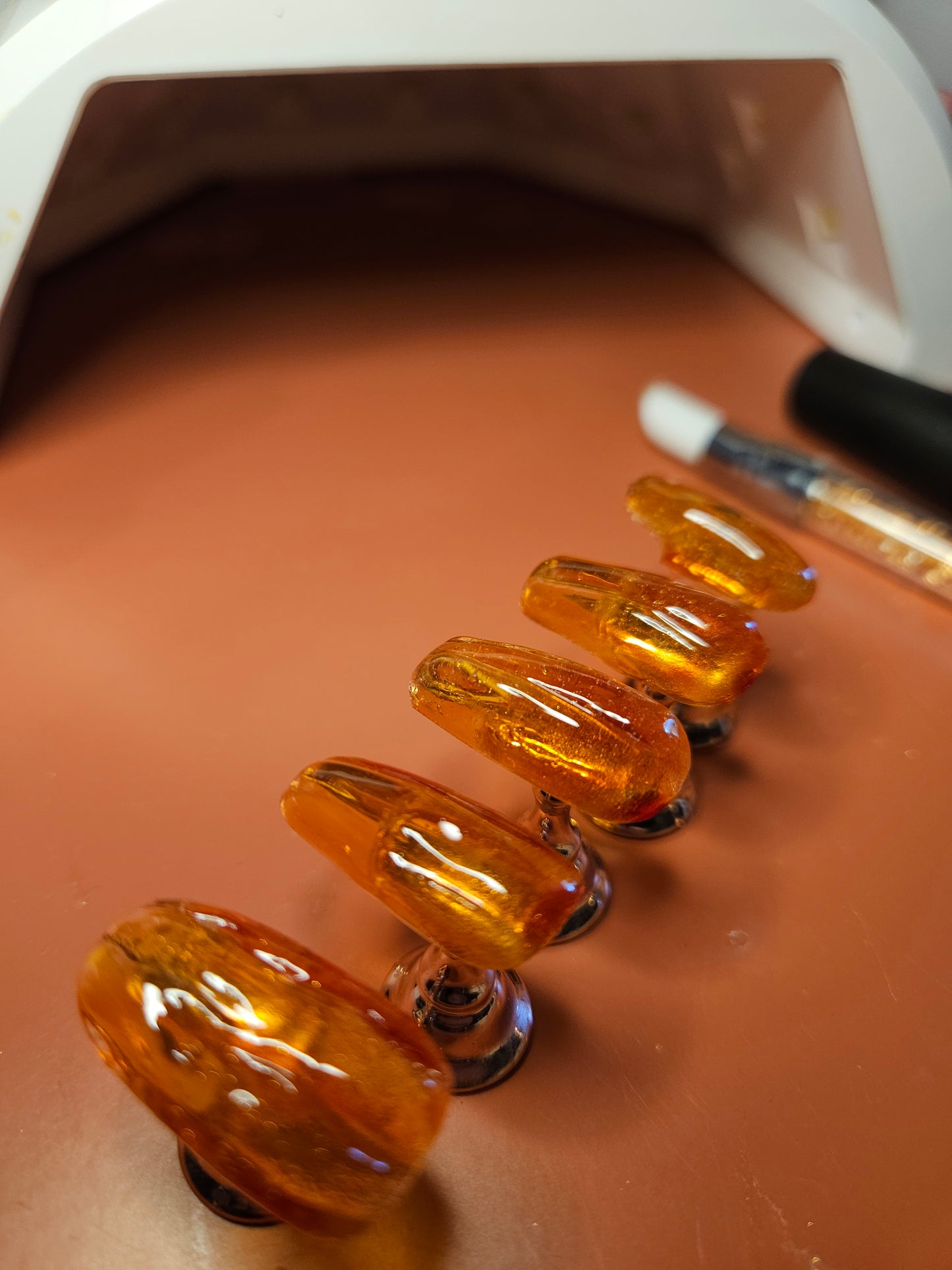 3D Glass Pumpkin Coffin Shaped Press On Nail Set