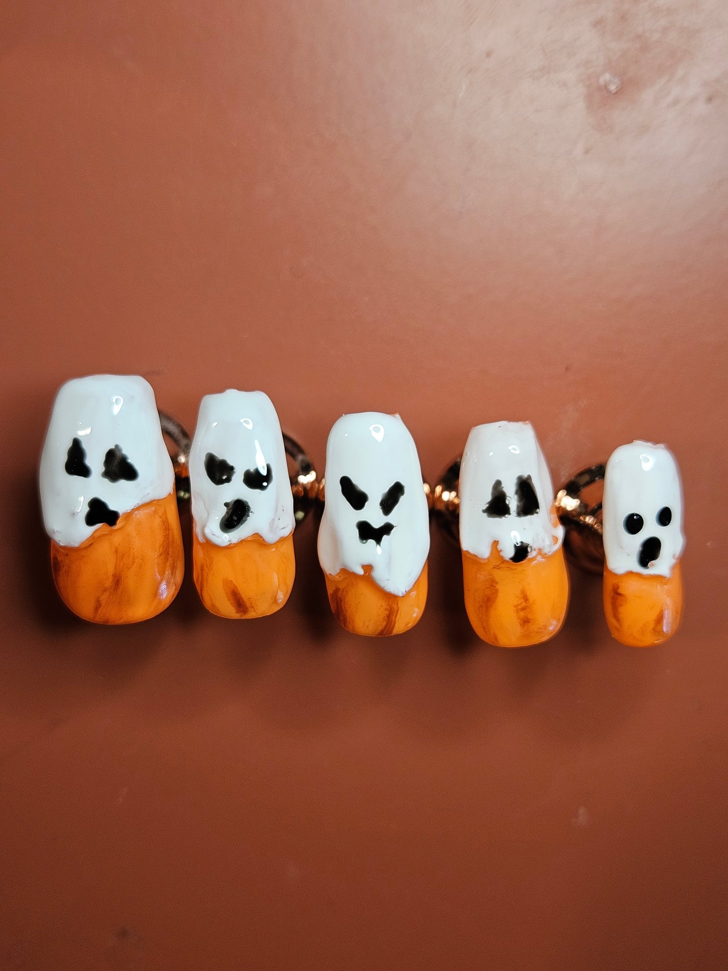 3D Ghost Pumpkin Coffin Shaped Halloween Press On Nail Set