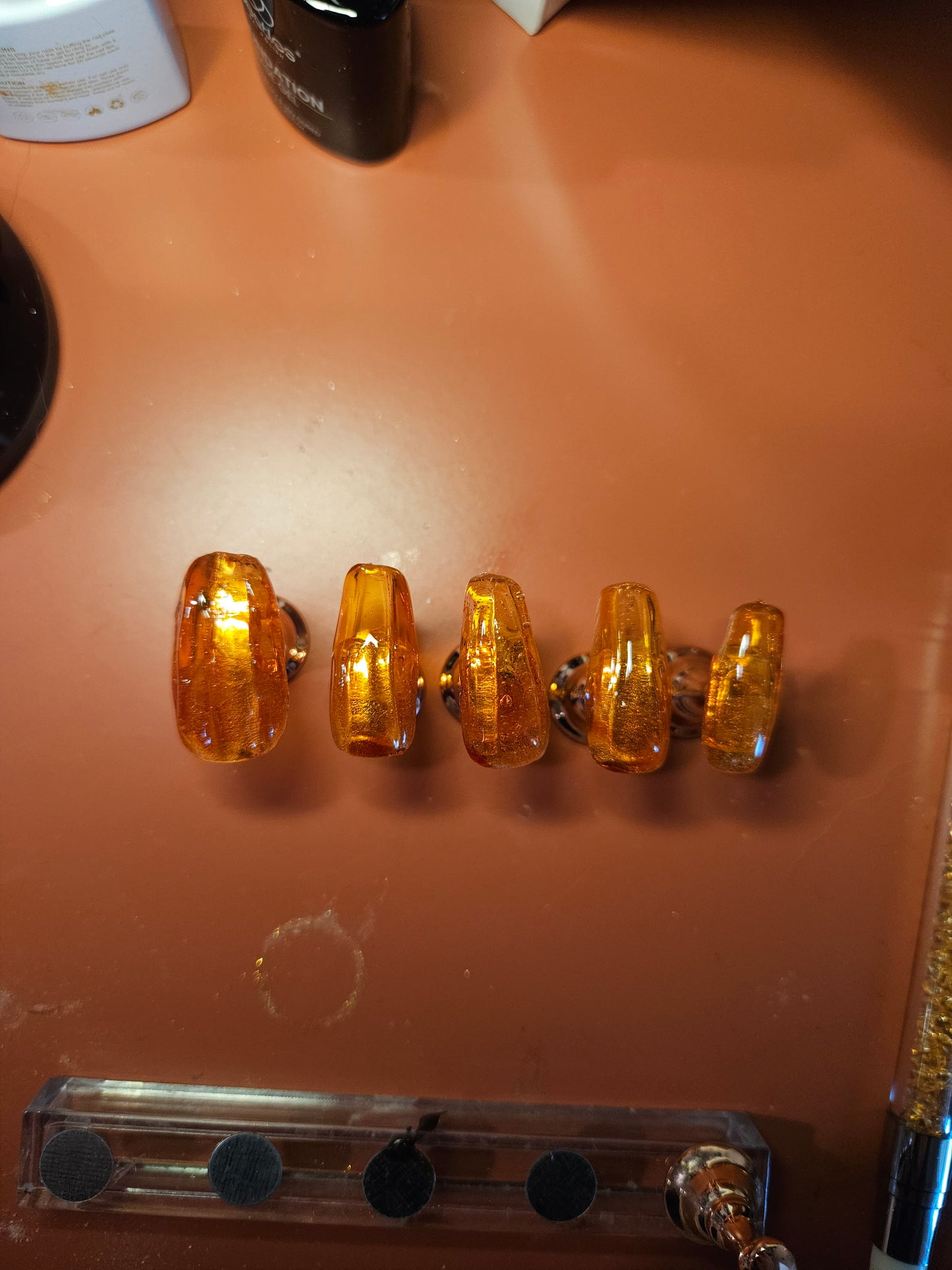 3D Glass Pumpkin Coffin Shaped Press On Nail Set