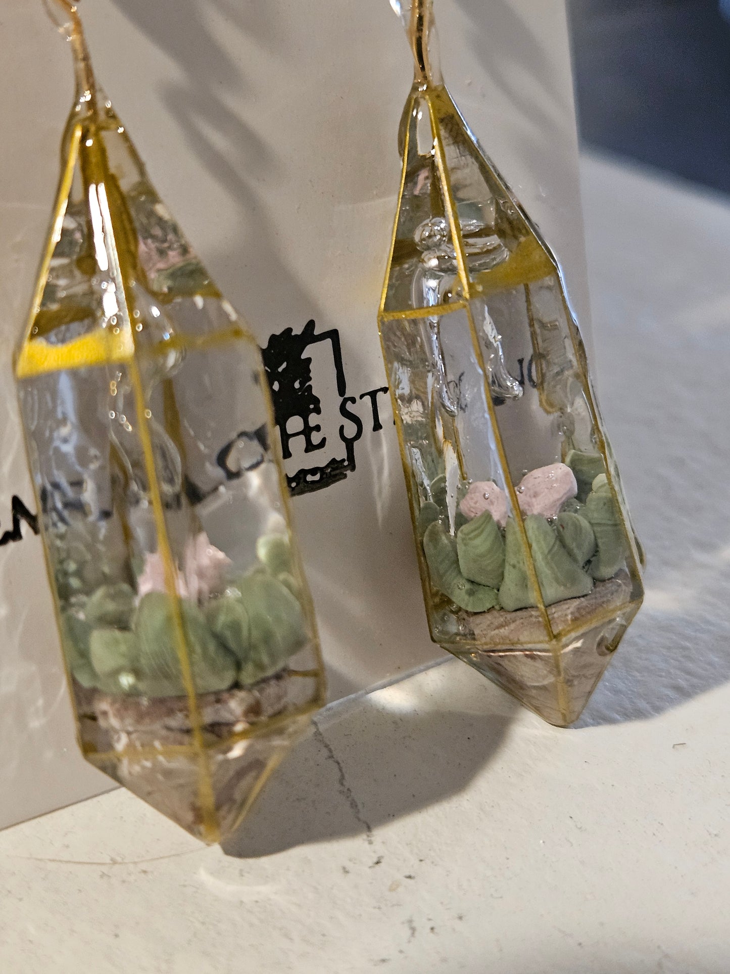 Hypoallergenic 18k Gold Plated Succulent Terrarium Earrings
