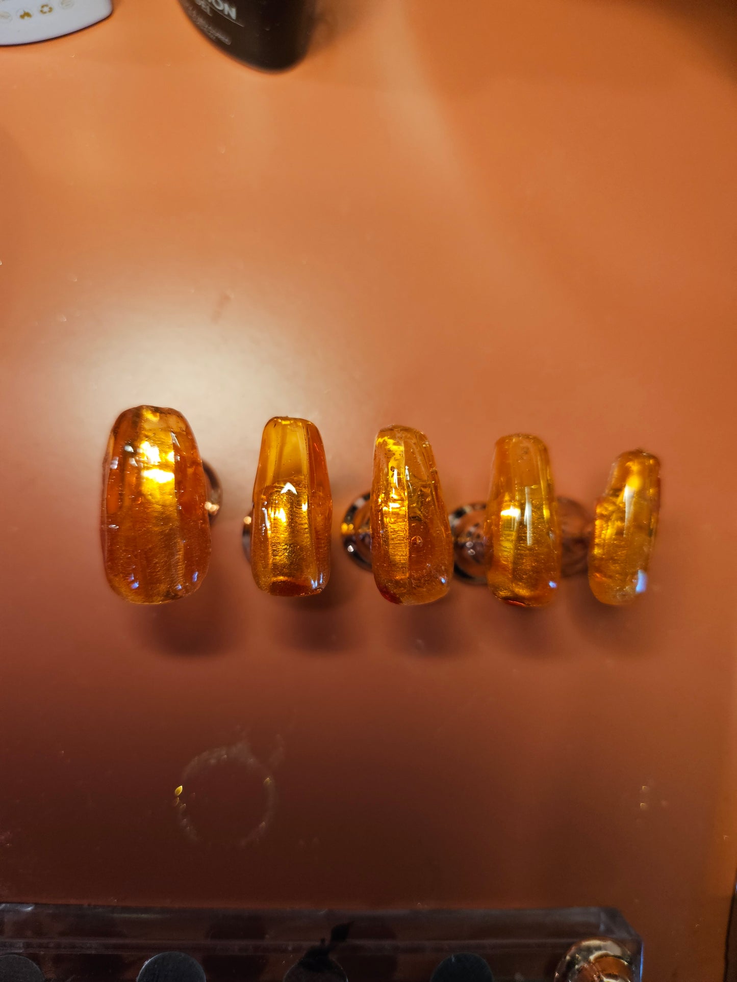 3D Glass Pumpkin Coffin Shaped Press On Nail Set