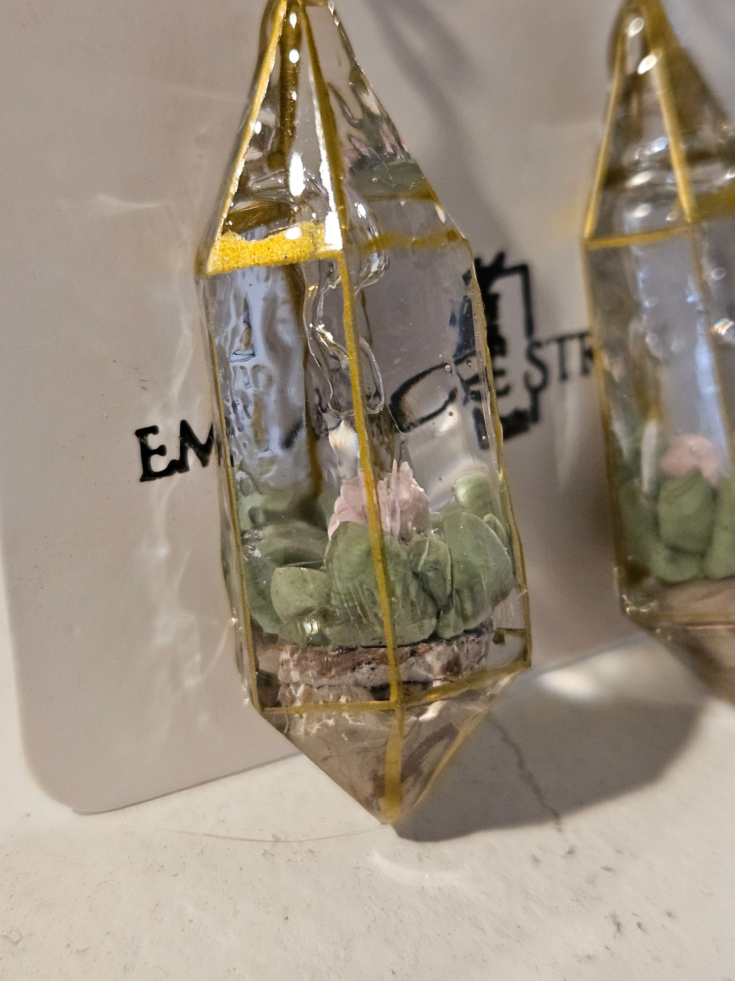 Hypoallergenic 18k Gold Plated Succulent Terrarium Earrings