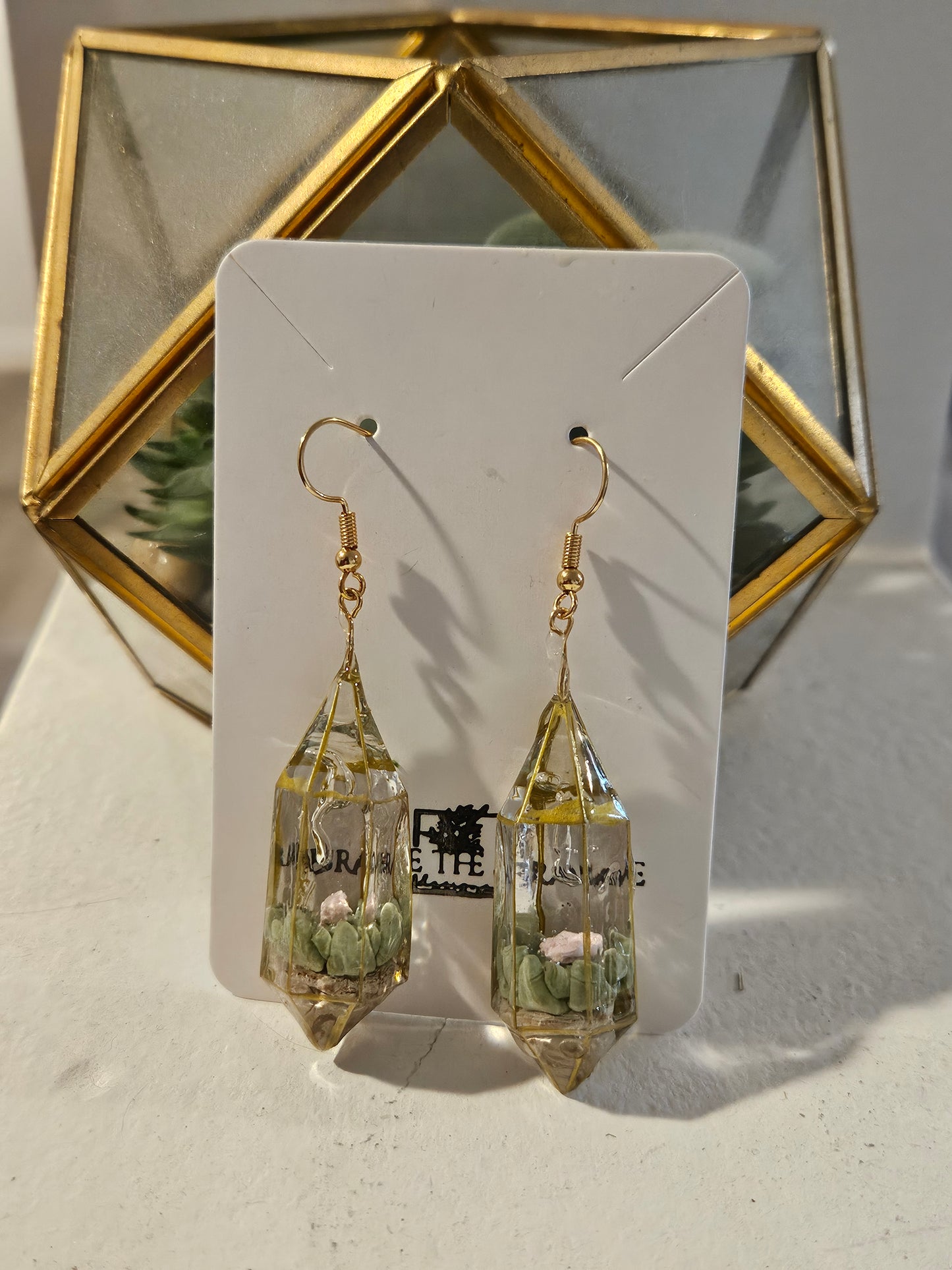 Hypoallergenic 18k Gold Plated Succulent Terrarium Earrings
