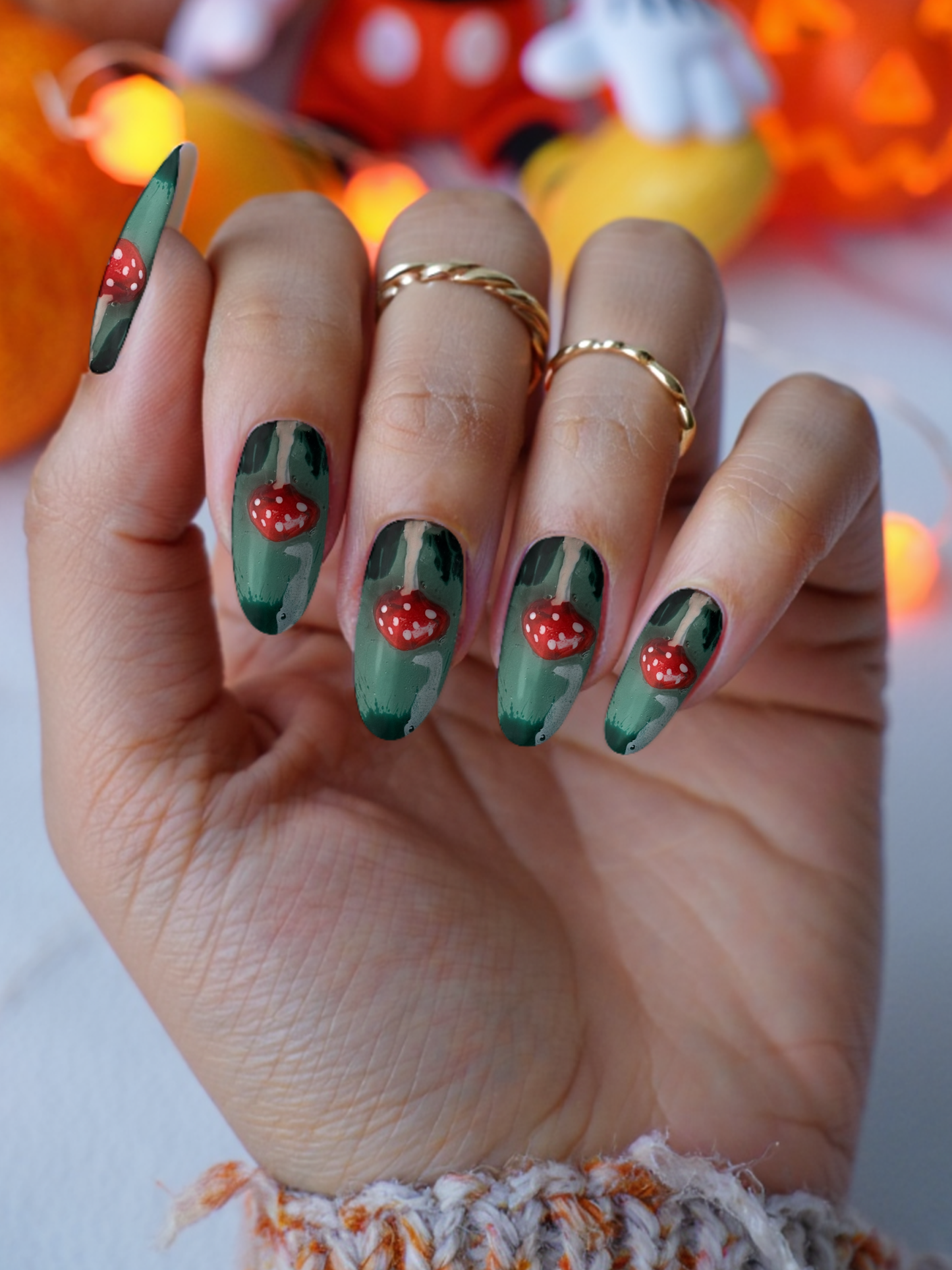 3D Mushroom Almond Shaped Fall Press On Nail Set