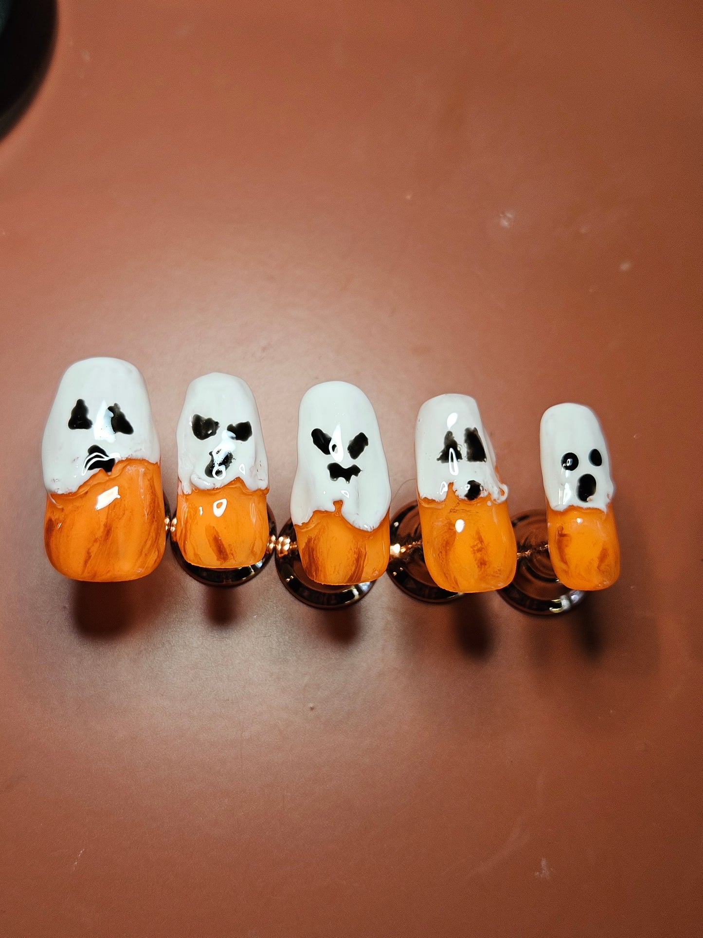 3D Ghost Pumpkin Coffin Shaped Halloween Press On Nail Set