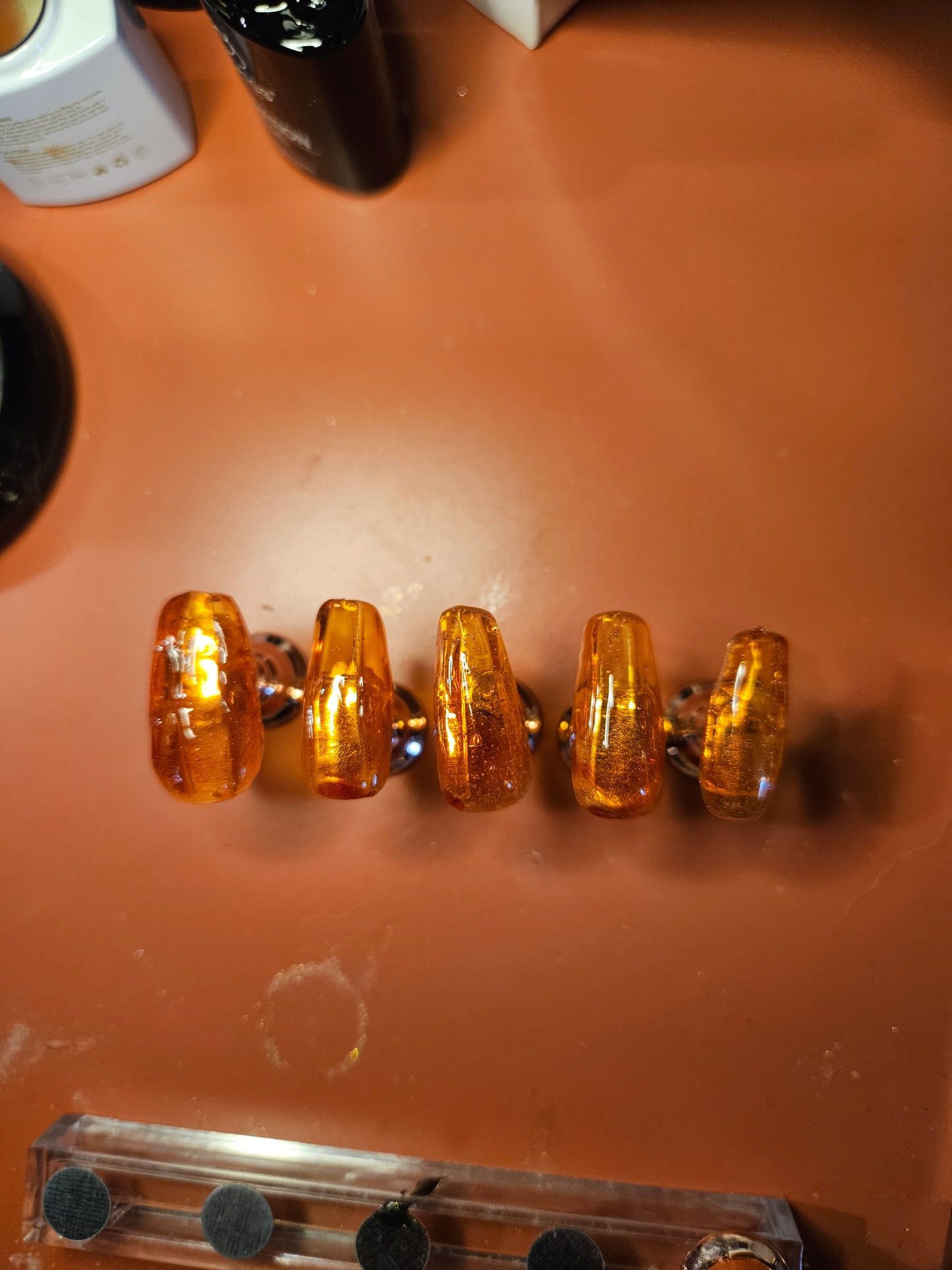 3D Glass Pumpkin Coffin Shaped Press On Nail Set