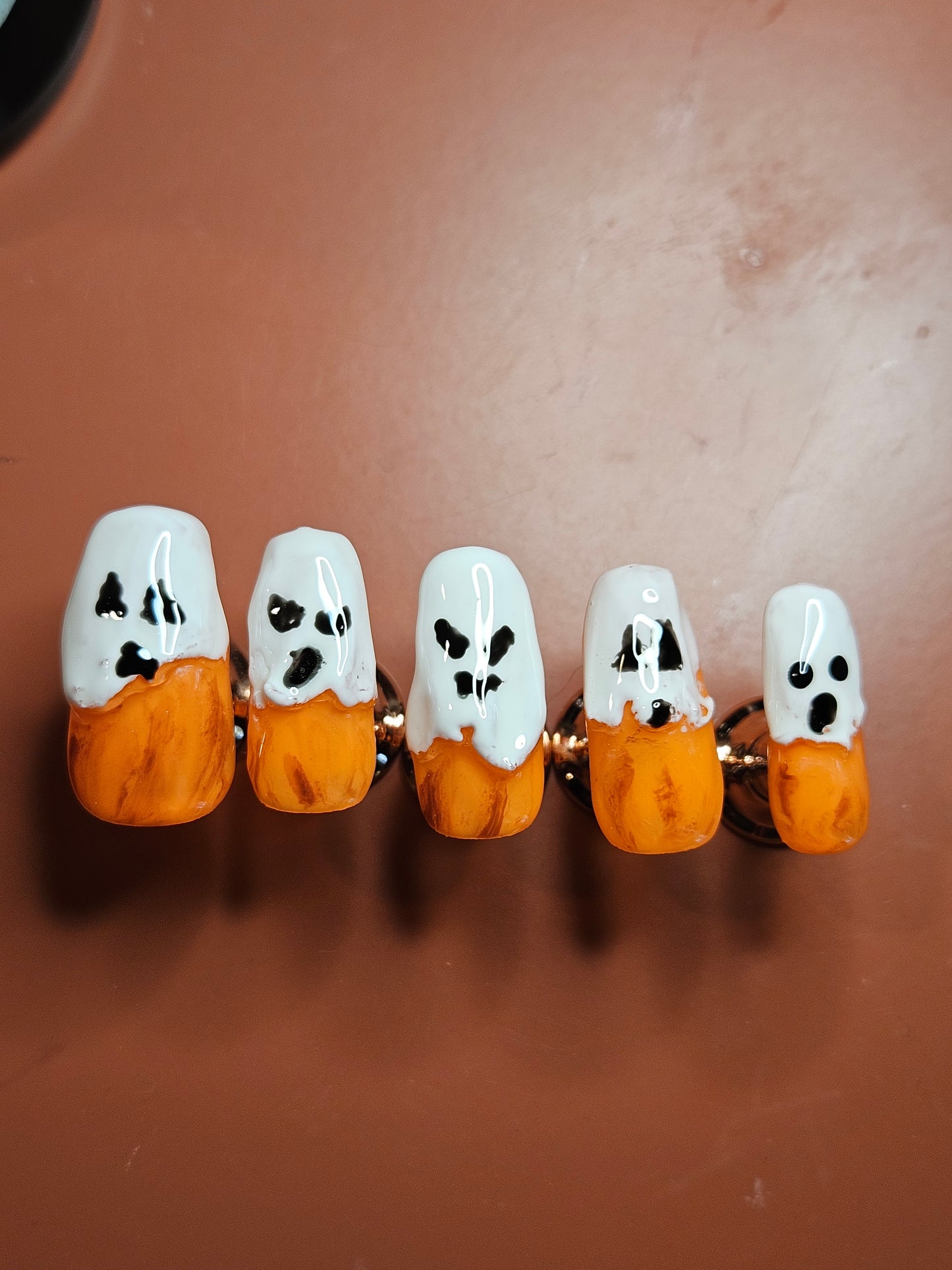 3D Ghost Pumpkin Coffin Shaped Halloween Press On Nail Set
