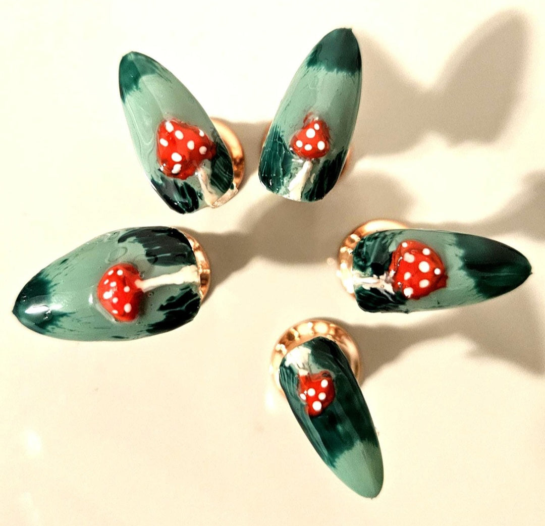3D Mushroom Almond Shaped Fall Press On Nail Set