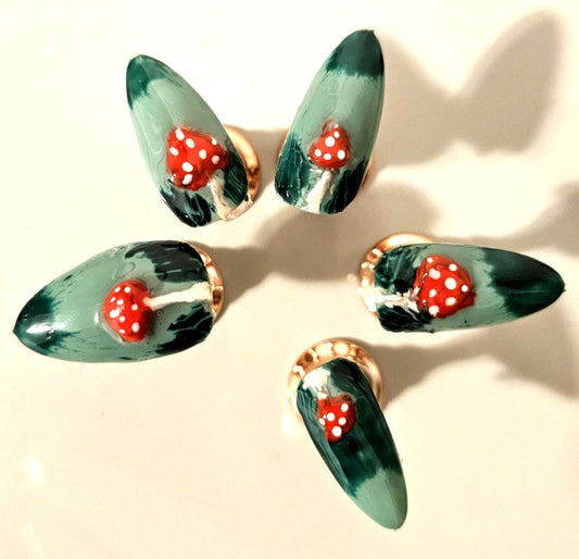 3D Mushroom Almond Shaped Fall Press On Nail Set