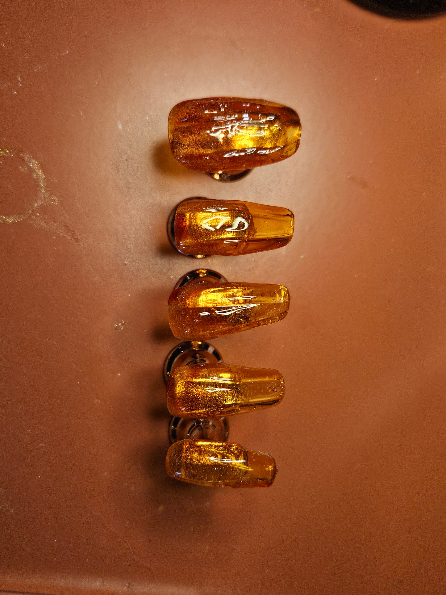 3D Glass Pumpkin Coffin Shaped Press On Nail Set