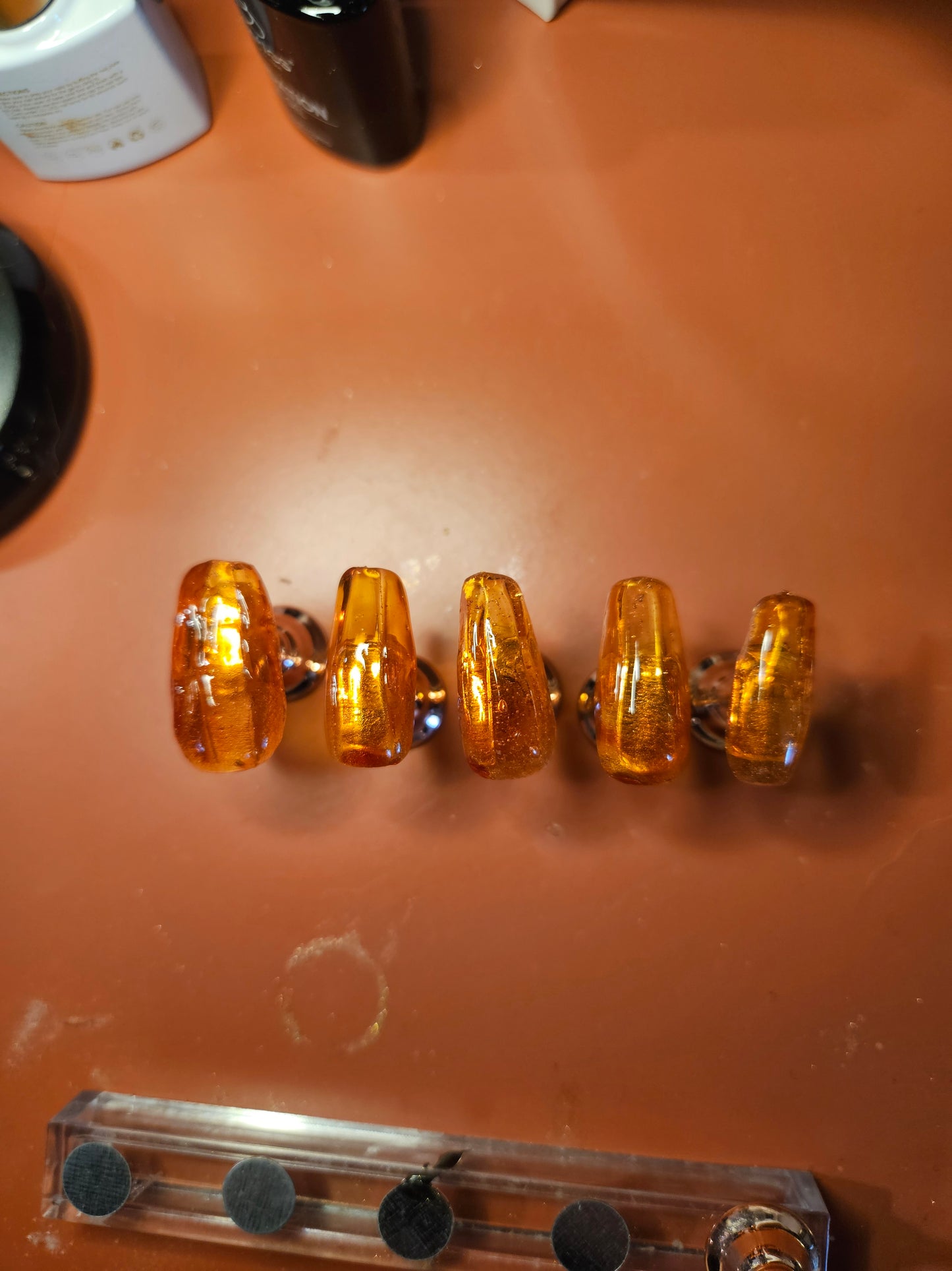 3D Glass Pumpkin Coffin Shaped Press On Nail Set